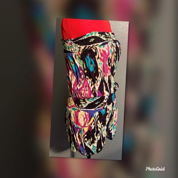 paper tee Pants - MULTI COLORED PAPERT TEE HALTER ROMPER
